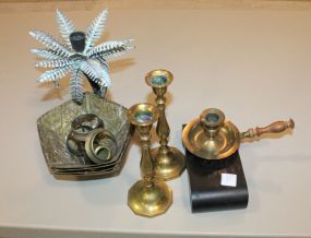 Brass Candlesticks, psalm Tree Candlesticks, and Brass Shades