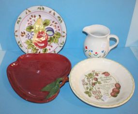 Decorative Kitchen Ceramics, Pie Plate, Pitcher, Apple Shaped Plate, and Sandwich Tray