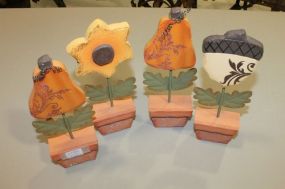 Four Decorations Wood Handpainted Flower Pots