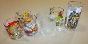 Four McDonald Mugs, Miss Piggy Glass, and Two Flintstone Mugs