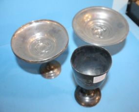 Two Sterling Weighted Compotes and Silverplate 1889 Cup