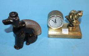 Brass Quartz Clock and Vintage Poodle Letter Holder
