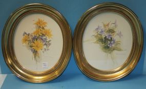Pair of Oval Floral Prints pencil signed