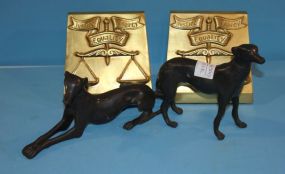 Pair of Brass Bookends and Pair of Metal Dogs 4