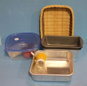 Kitchen Items Bread Pans, bread tray, and Plastic containers.