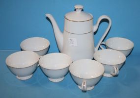 White Porcelain Teapot and 6 Cups