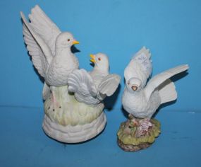 Two White Bisque Dove Music Box and Bisque Dove