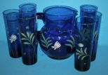 Handpainted by P. Miller Cobalt Glass Lemonade Set