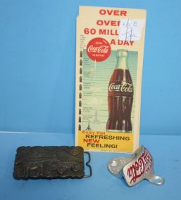 7 - 1960 Coke Ink Blotters, Coke Bottle Opener, and Coke Belt Buckle