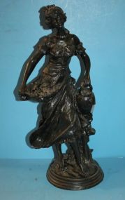 Painted Black Resin Figurine of Lady with Basket and Urn 15