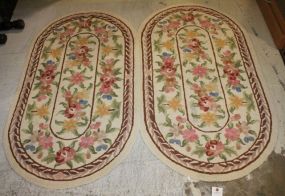 Two Matching Oval Wool Hook Rugs 54