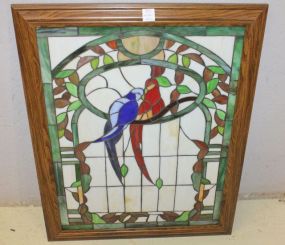 Multi Colored Stained Glass Window with Parrots
