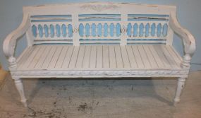 Reproduction White Distressed Pointed Three Seater Bench