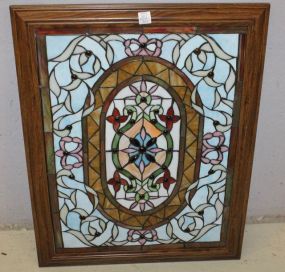 Light Blue and Multi Colored Stained Glass Window with Jewels