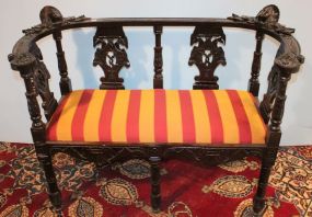Reproduction Mahogany Curved End Settee with Carved Heads