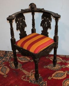 Reproduction Mahogany Curved Corner Chair with Carved Head