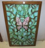 Blue and Green Stained Glass Window with Butterfly.