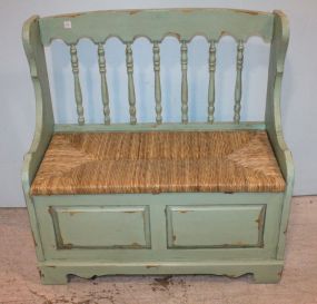 Reproduction Light Green Distressed Bench with Lift Up Seat