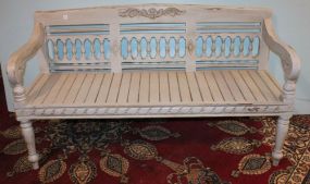 Reproduction Light Gray Distressed Painted Three Seater Bench