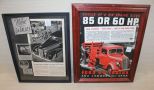 Framed Automobile Advertisement Prints 1937 LaSalle and 1937 Ford V8 Truck.