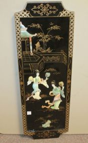 Decorative Black Lacquer Wall Plague with Oriental Maidens.