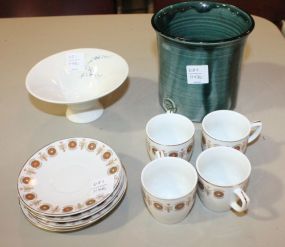 Pottery Jar by Bethany Johnson, Iroquois Dish, Set of Four Demi-tesse Cups and Saucers