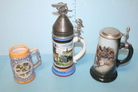 Three Beer Steins Handpainted German stein with cannon and eagle on lid 11