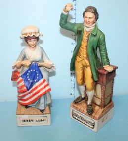Two American Porcelain McCormick Company Decanters of Betsy Ross, Patrick Henry