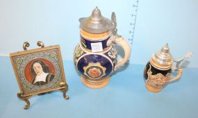 Delft Tile Baruch Spinoza with Stand Western German Stein, Vintage German Stein