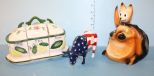 Patriotic Porcelain Cow, Ceramic Cat Vase, Dipinto A Manto Ceramic Set