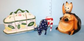 Patriotic Porcelain Cow, Ceramic Cat Vase, Dipinto A Manto Ceramic Set