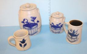 Stoneware Mug, Stoneware Mug, Salmon Falls Stoneware Covered Jar, and Salmon Falls Covered Jar