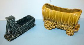 Shawnee Pottery Wagon and Shawnee Vase