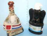 1973 Bourbon Whiskey, Rocky Marciano Decanter, and Fleischmann's Bicentennial Decanter of Eagle