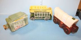 Paul Lux Covered Wagon Decanter, Fifth Avenue Colonial China Coach Decanter, Jim Beam San Francisco Trolley Car Decanter