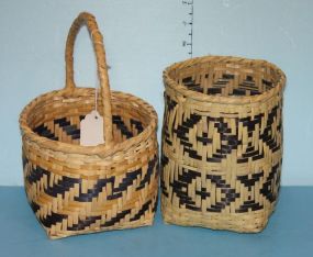 Two Choctaw Baskets One tan and Black, One Tan and Blue, 7
