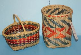 Two Choctaw Baskets One blue and orange, one blue, orange, and maroon, 7