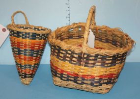Two Choctaw Baskets both are blue, yellow, and orange, 11