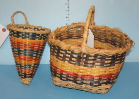 Two Choctaw Baskets both are blue, yellow, and orange, 11