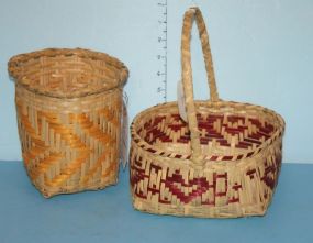 Two Choctaw Baskets one is yellow, one is red, 11
