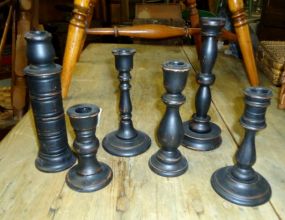 Six Black Wooden Candle Holders