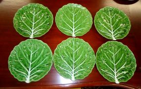 Six Green Leaf Plates