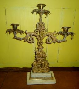 Victorian 3 Candle Candelabra with Marble Base