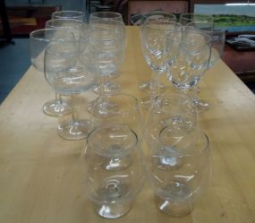 Brandy and Wine Glasses Set of four brandy glasses, set of five wine glasses, and set of seven wine glasses
