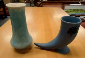 Two Blue Pottery Vases Blue vase with viking 5 3/4