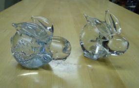 Two Clear Glass Rabbits