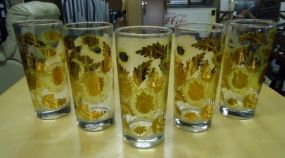 Five Clear & Gold Print Glasses