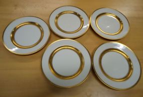 Limoges Plates Five white and gold Limoges plates 8 3/4: