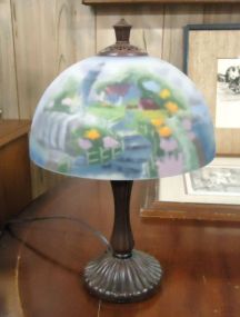 Small Lamp with Painted Glass Shade