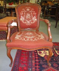 Rose Color Needlepoint French Arm Chair